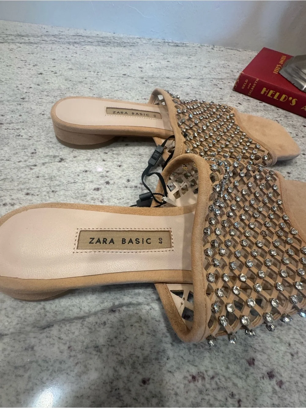 NWT Zara Beige Embellished Slide Sandals - Picture 3 of 7
